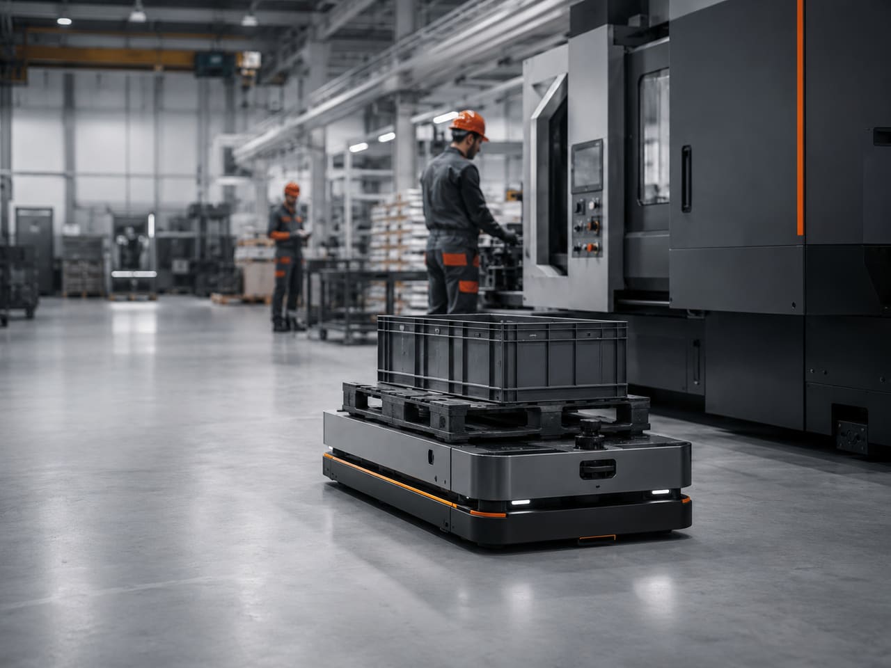 Robot autonomo al lavoro in uno stabilimento industriale