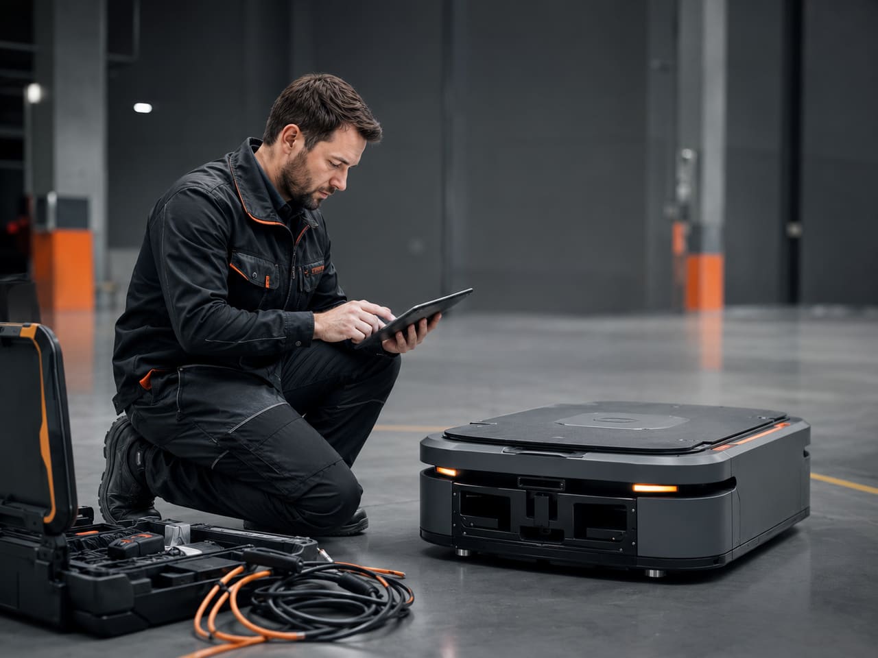 Tecnico ItaloRobotics che installa e assiste un robot in azienda